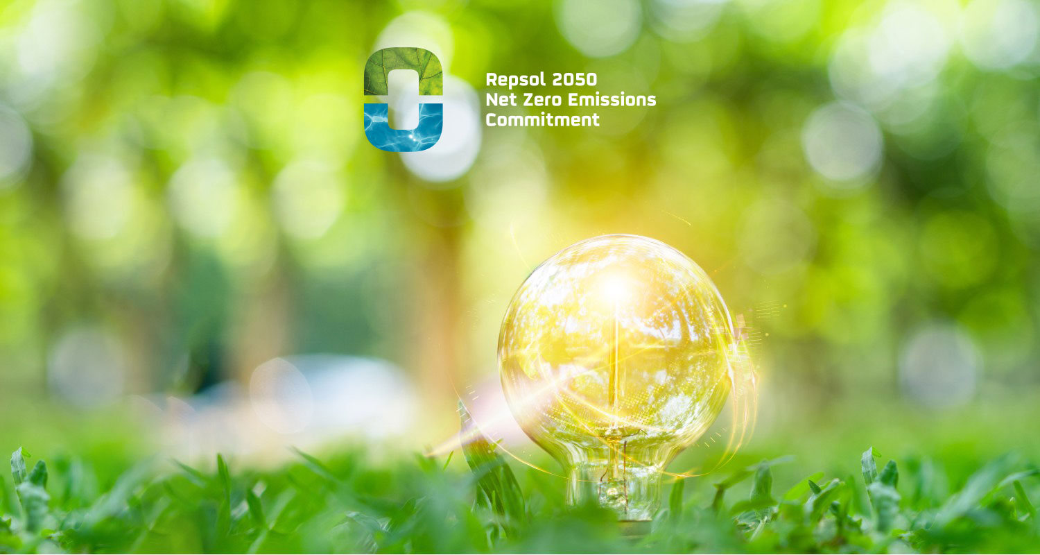 A lightbulb in the grass - Repsol 2050 net zermo emissions commitment