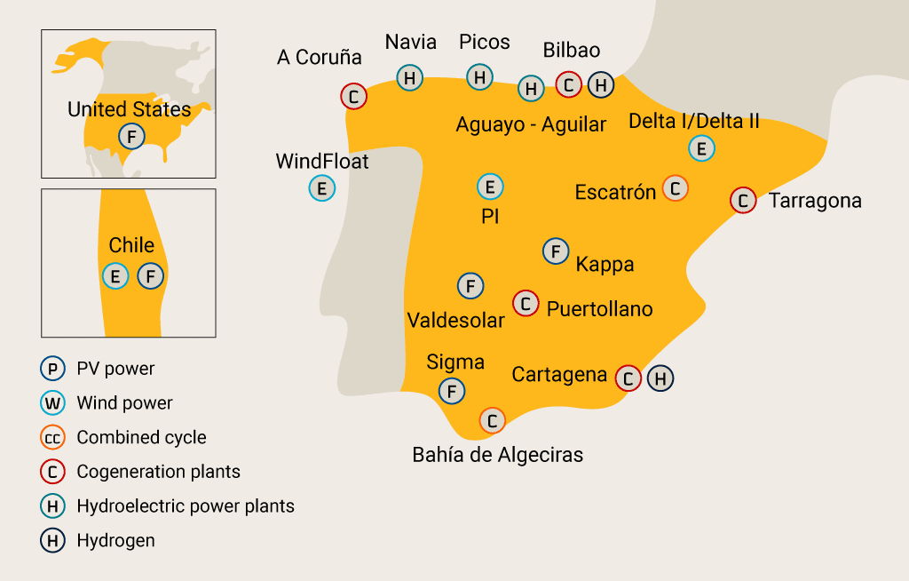 Map showing Repsol's renewable electricity generation assets in Spain 