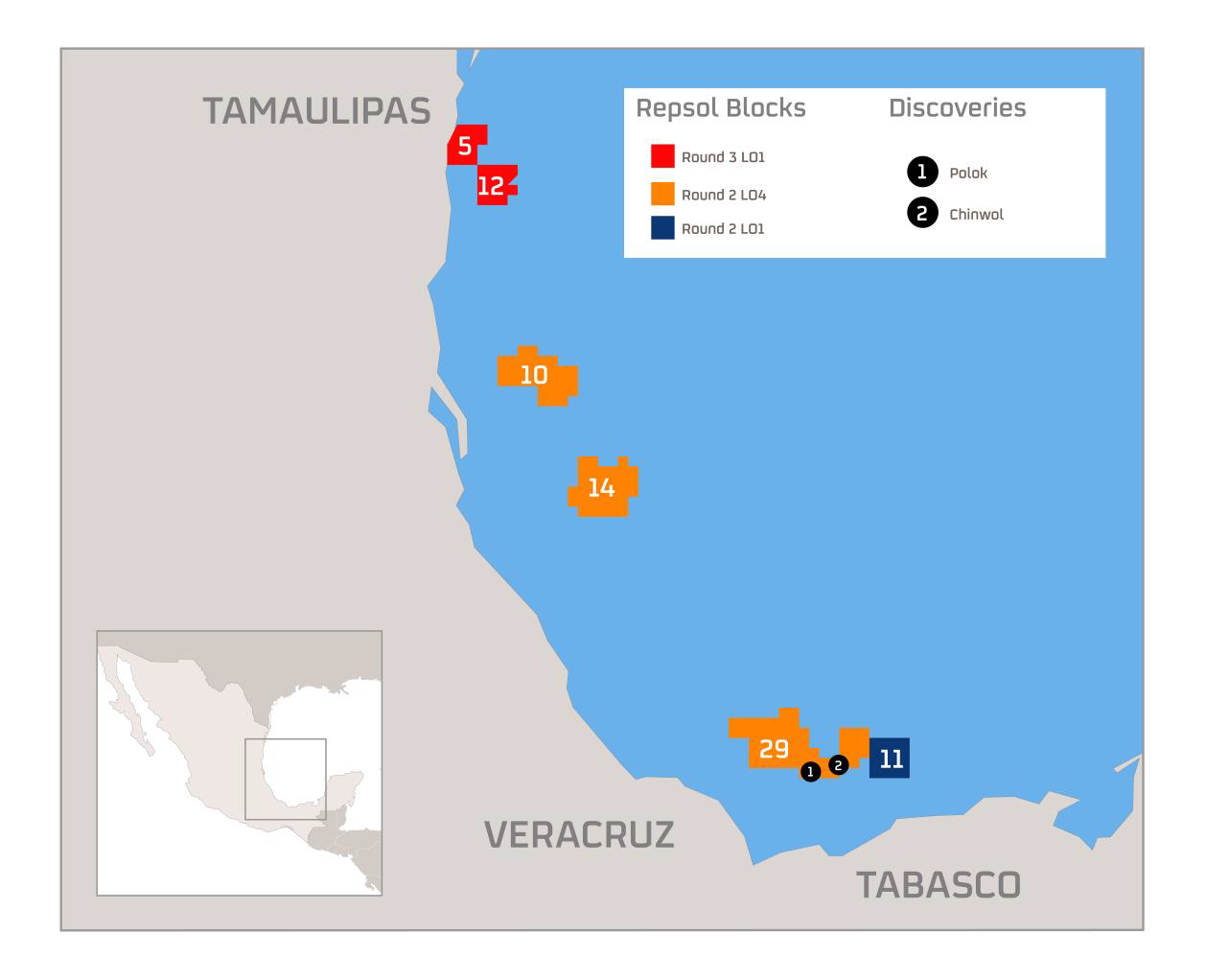 Map showing the location of the offshore oil discoveries in Mexico 