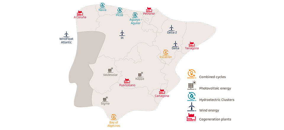 Repsol's electricity generation projects and assets across the Iberian Peninsula 