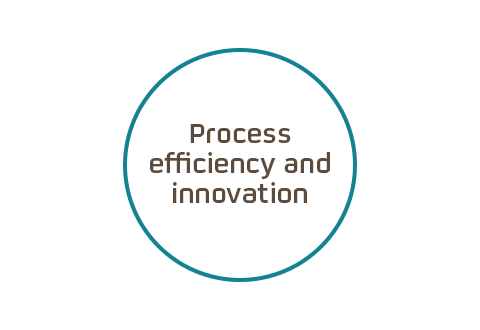 Green circle with phrase about efficiency and innovation