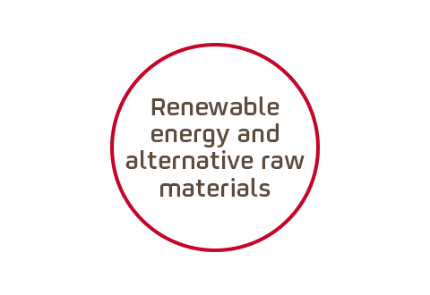 Pink circle with phrase about renewable energies