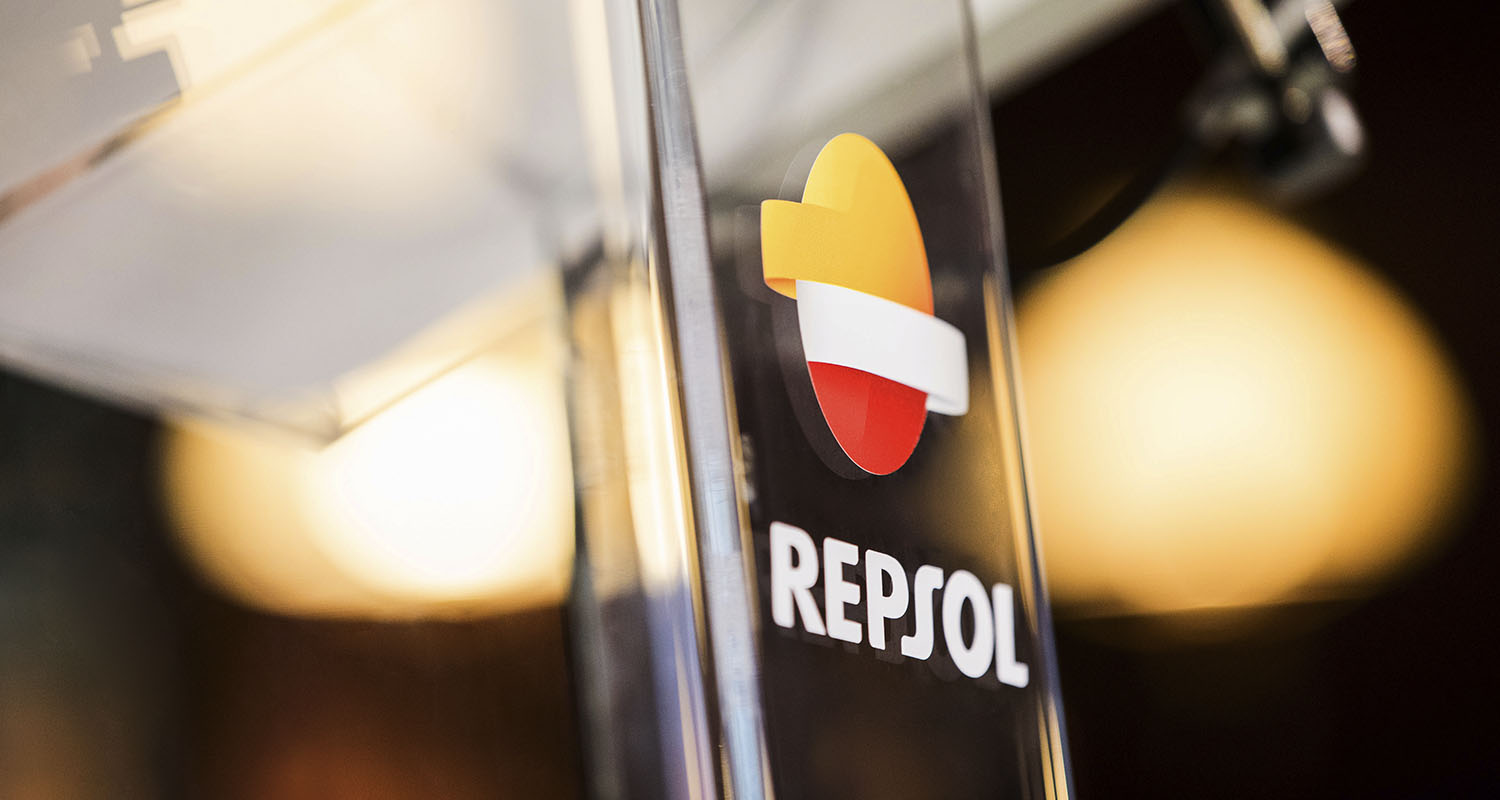 Repsol logo etched in glass