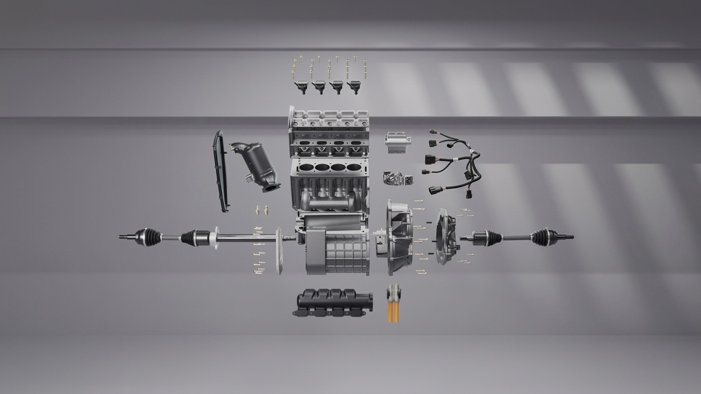 un motor de combustión separado por piezas