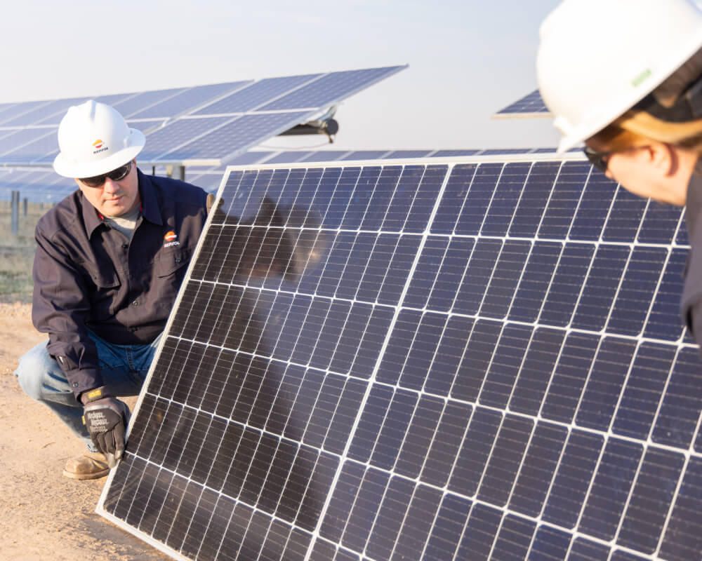 Empleados de paneles solares