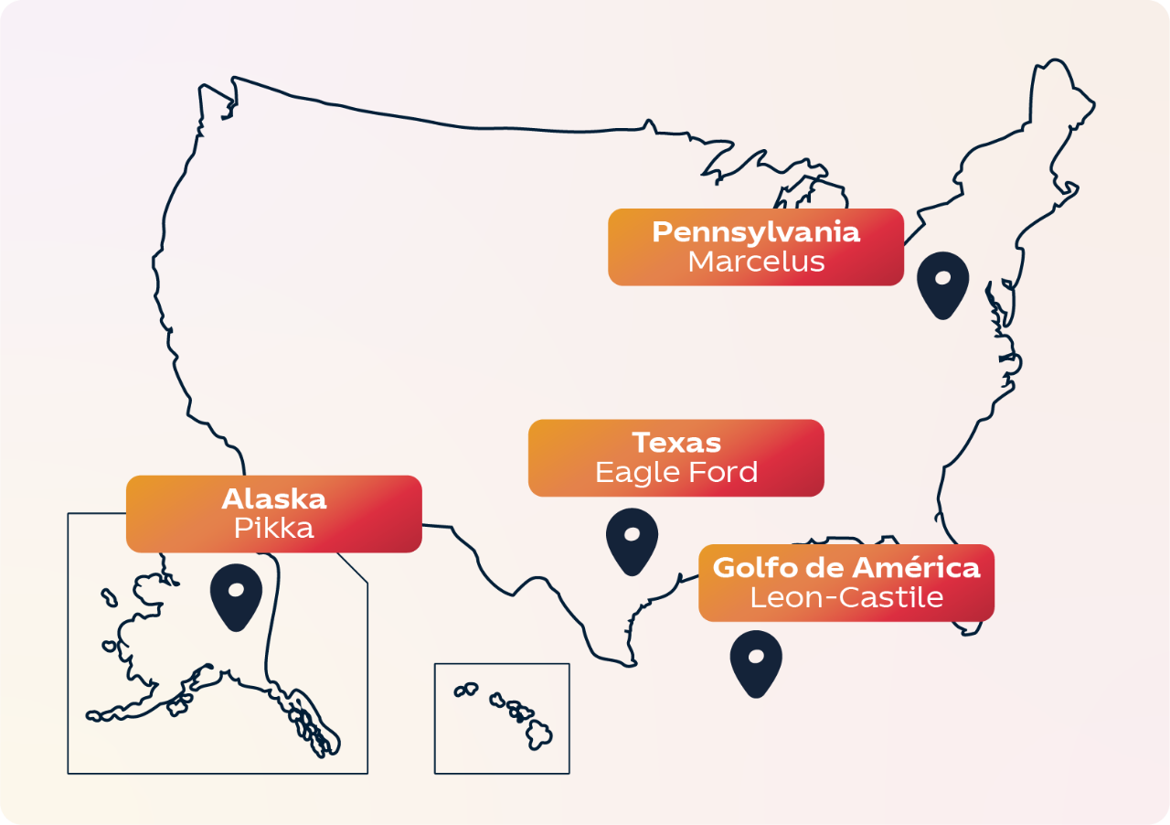 mapa de estados unidos con puntos clave