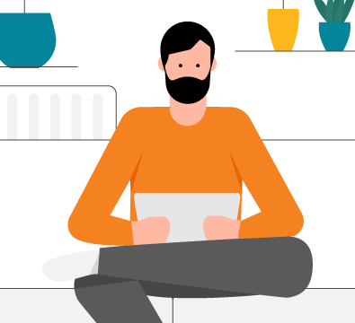Illustration of a man sitting in a living room