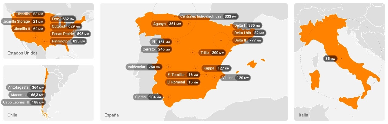 Mapa de activos renovables de Repsol en el mundo