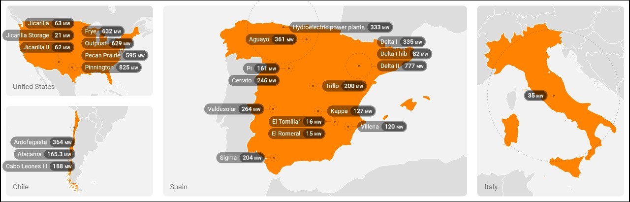 Map showing Repsol's renewable electricity generation assets in the world