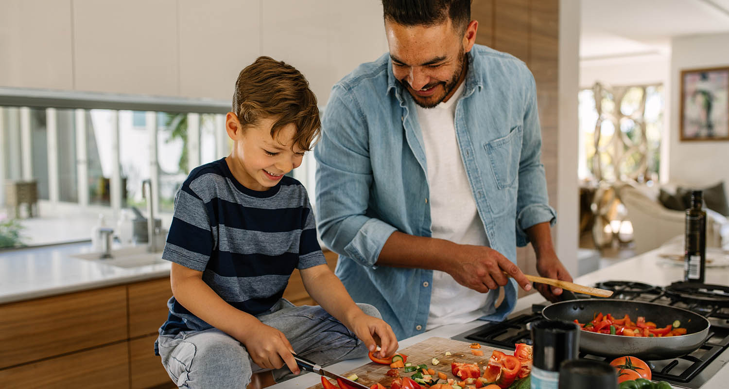 A father and son cooking