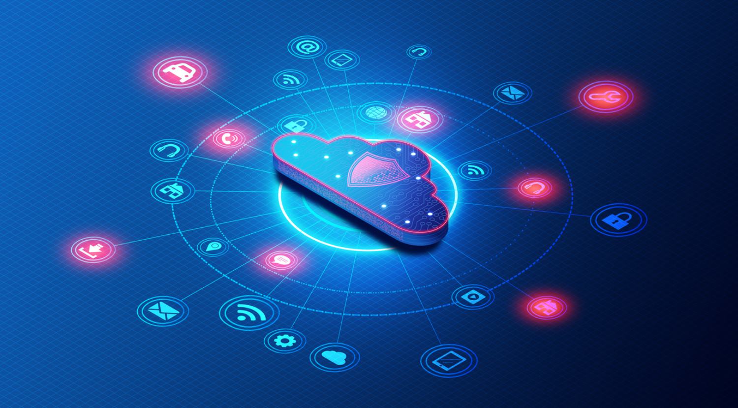 A cloud surrounded by computer logos