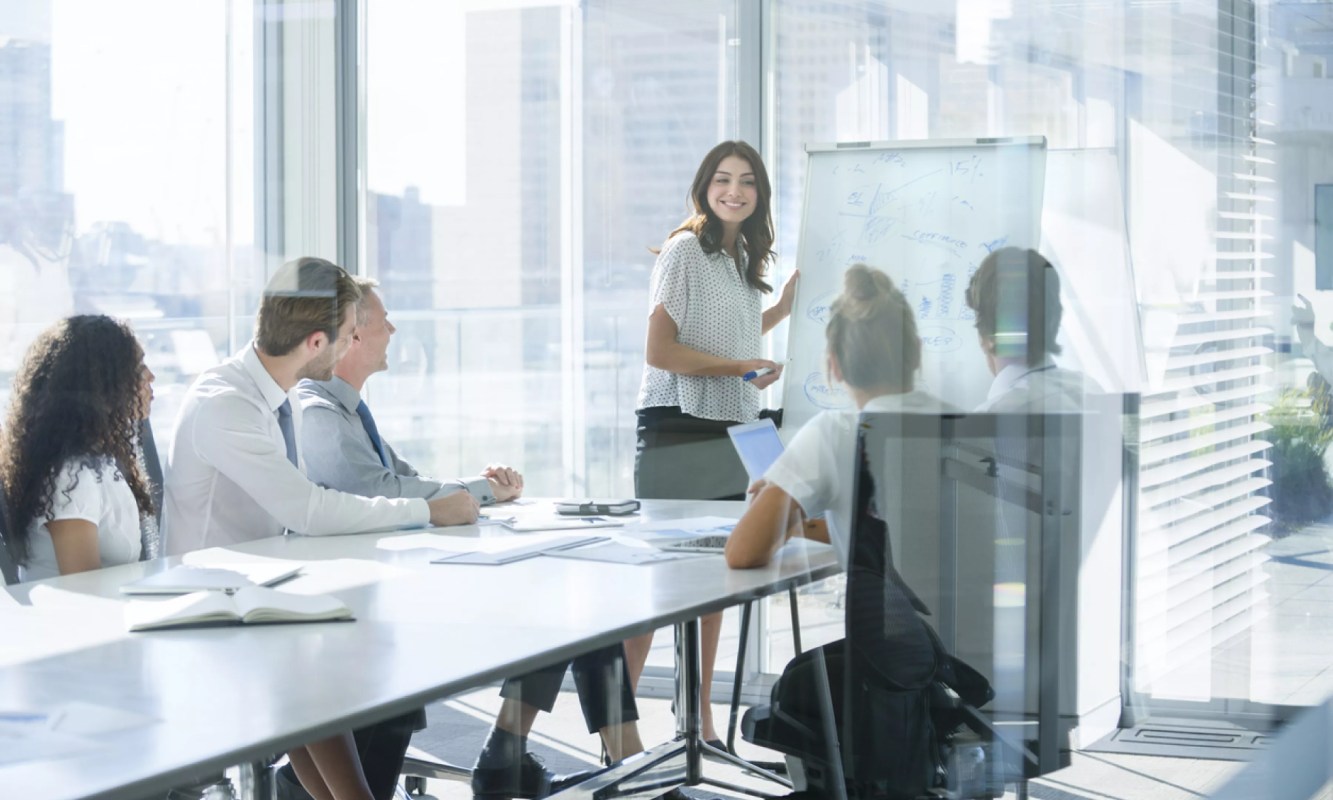 Group of people during a presentation in an office
