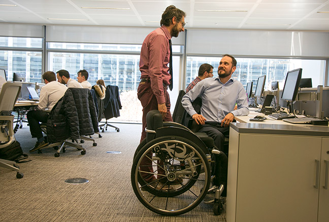 Work group chatting in an office