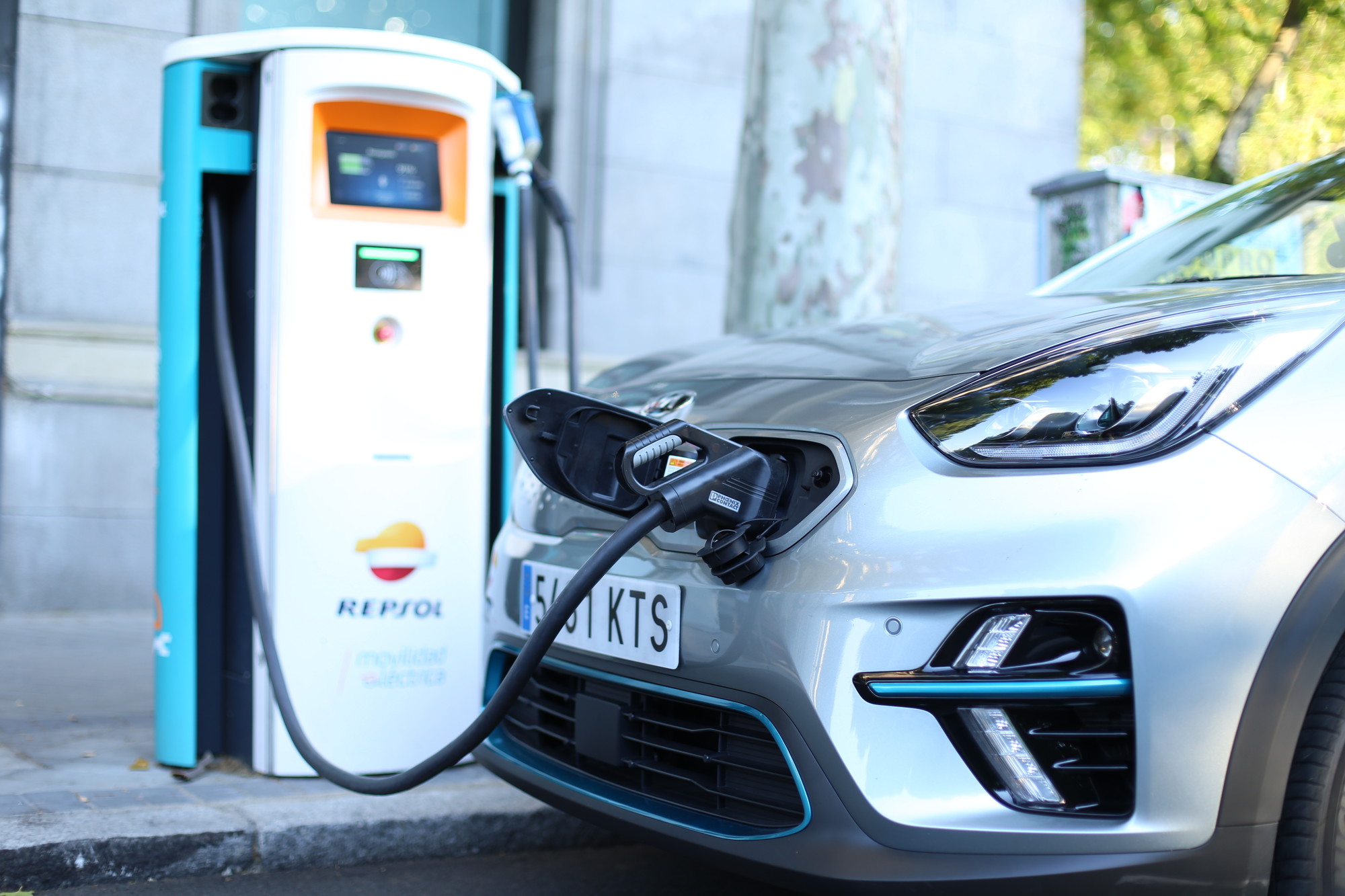 An electric car charging