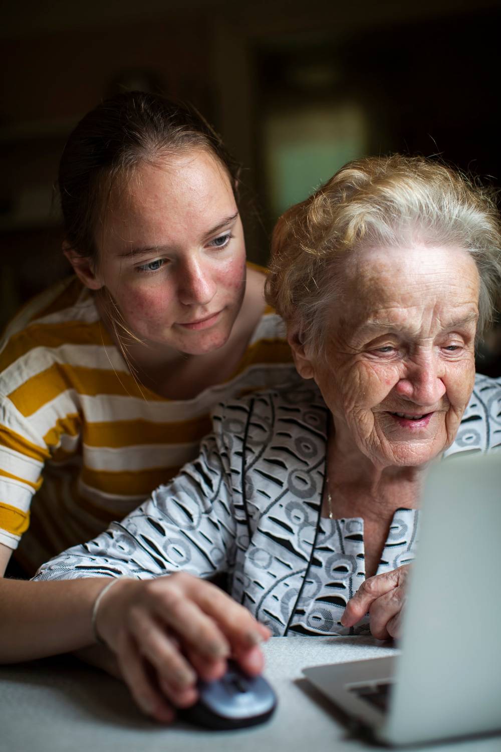 abuela y nieta usando un ordenador