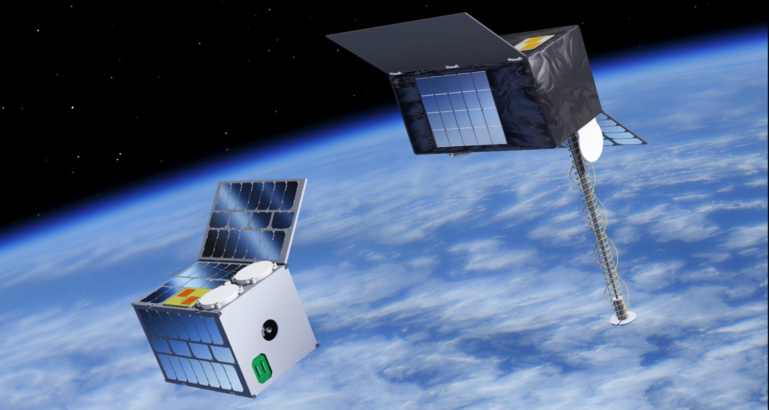 A couple LEO satellites hanging out in front of Earth.