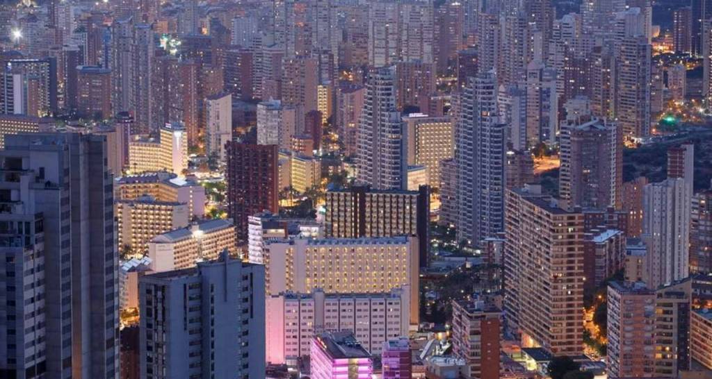 A city lit up at night