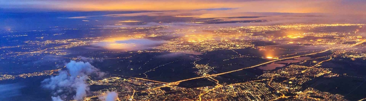 A city lit up at night