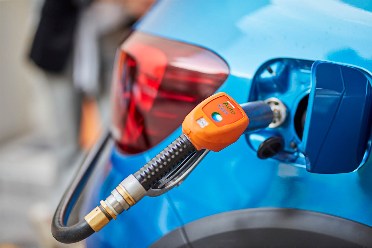 Close-up of a car refuelling with autogas