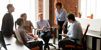 A group of workers talking