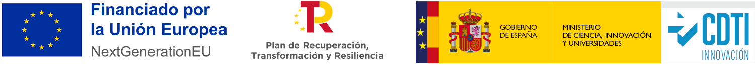 Logos de financiación: NextGenerationEU, Plan de Recuperación, Gobierno de España, Ministerio de Ciencia, CDTI