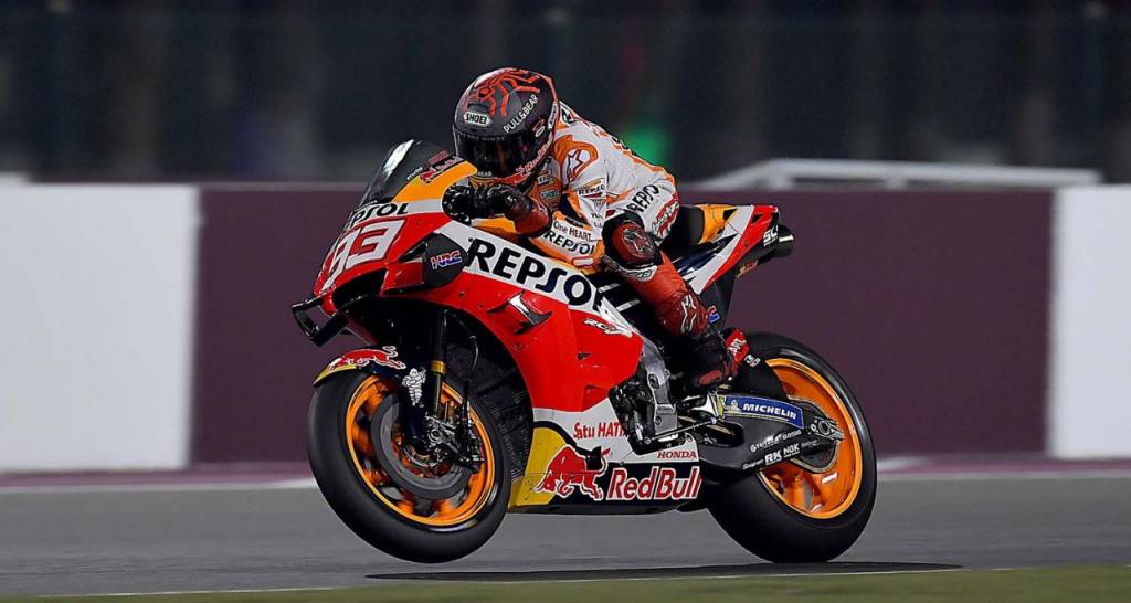 Marc Marquez riding his Repsol Honda Team MotoGP bike