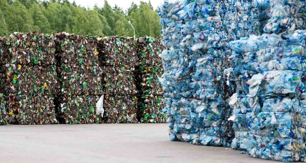 Piles of complex plastic at a recycling center