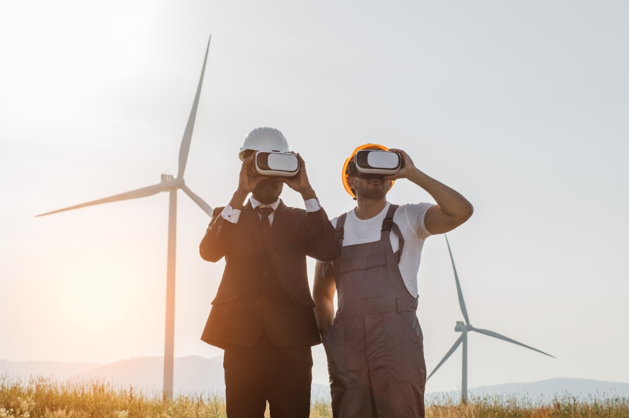 two engineers with advanced virtual reality devices