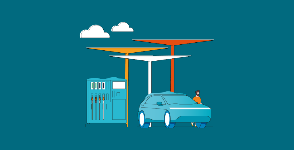 Ilustración estación de servicio combustible renovable