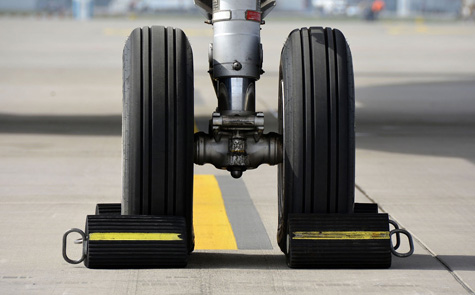 Airplane wheels on runway