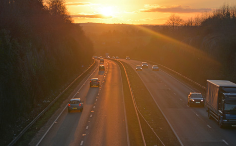 A highway at sunset