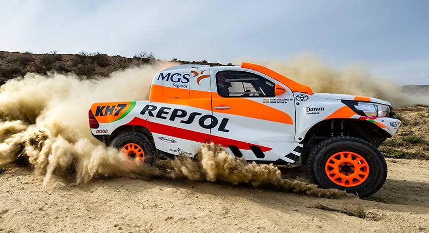 Isidre Esteve driving the Toyota of the Repsol Rally Team in the Dakar Rally