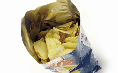 Packaging. An open packet of chips