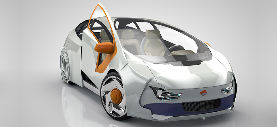 Ilustración de un coche construido con materiales provenientes de la química de Repsol 