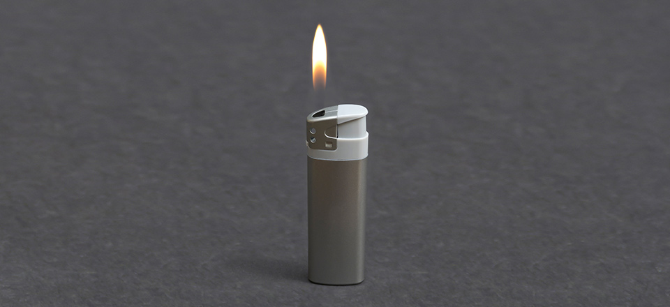 A lit lighter