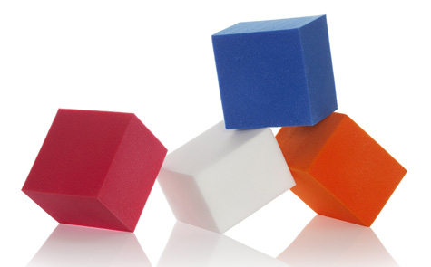 Red, white, blue and orange square foams