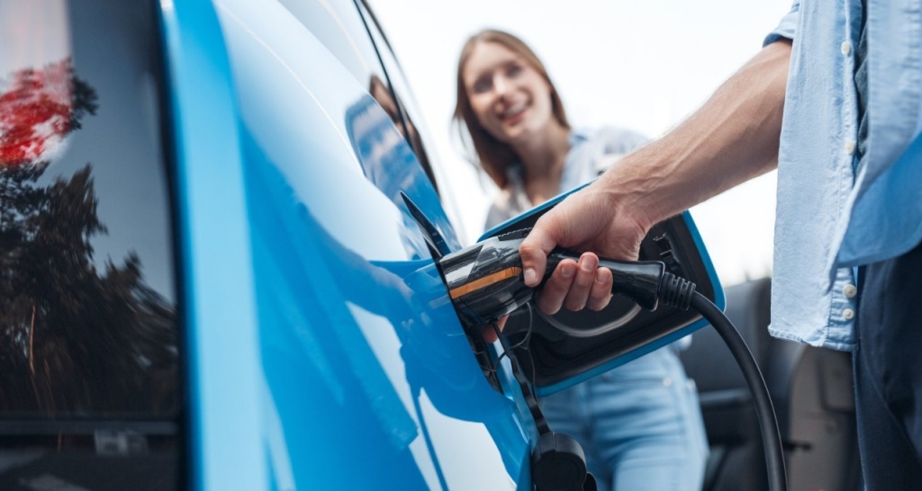 An electric car charging
