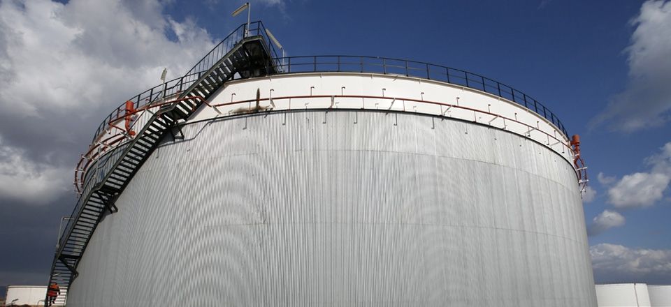 Large benzene tank with stairs up to it
