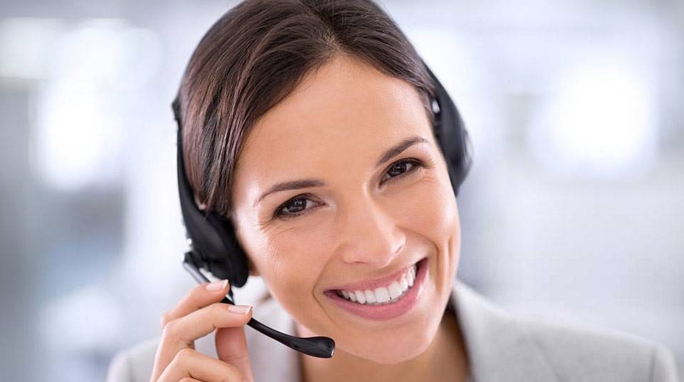 Customer service operator with a headset