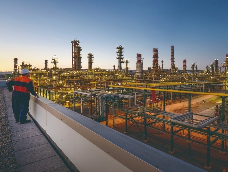 View of a refinery at night