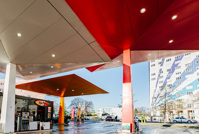 View of a Repsol service station and store