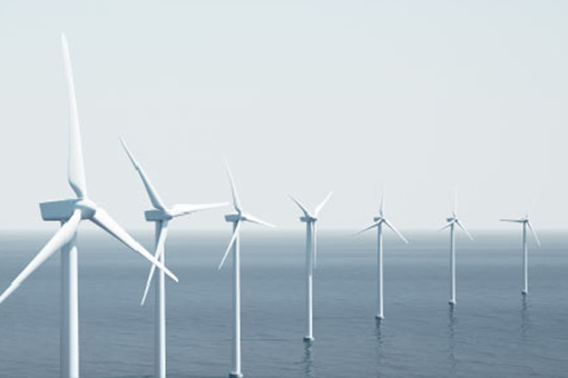 Shot of several offshore wind turbines