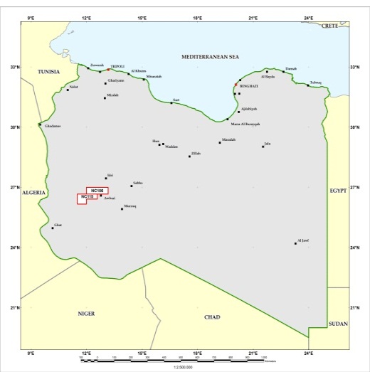 Mapa con la ubicación del descubrimiento de petróleo en Libia