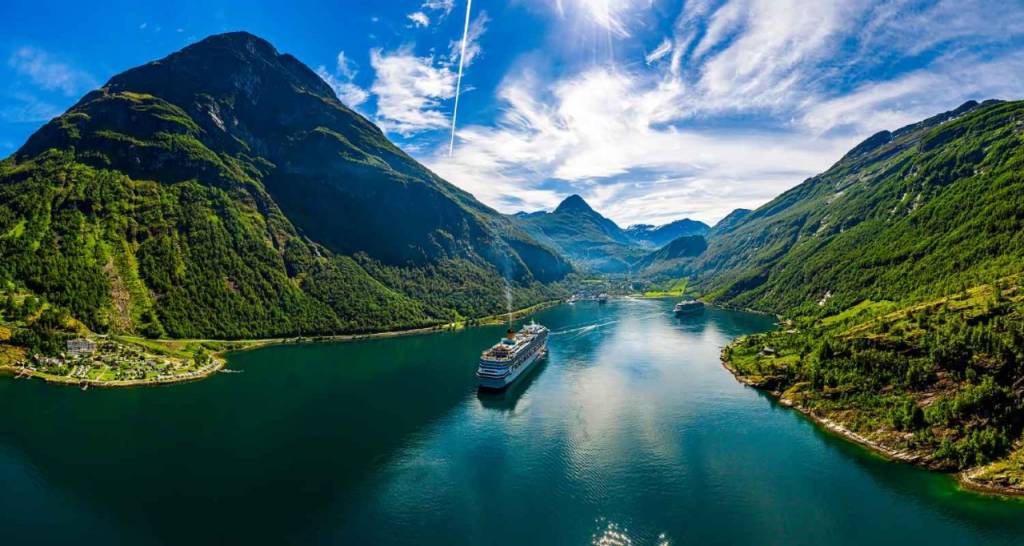 View of a landscape with fjords in Norway