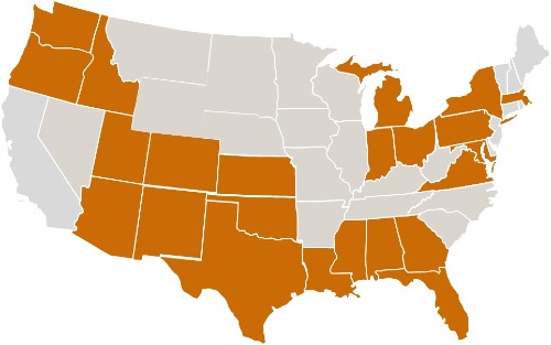 Mapa de USA con la localización de los proyectos de Hecate