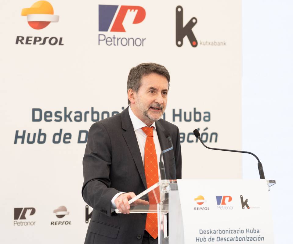 Repsol CEO Josu Jon Imaz presenting the progress on decarbonization project in Bilbao