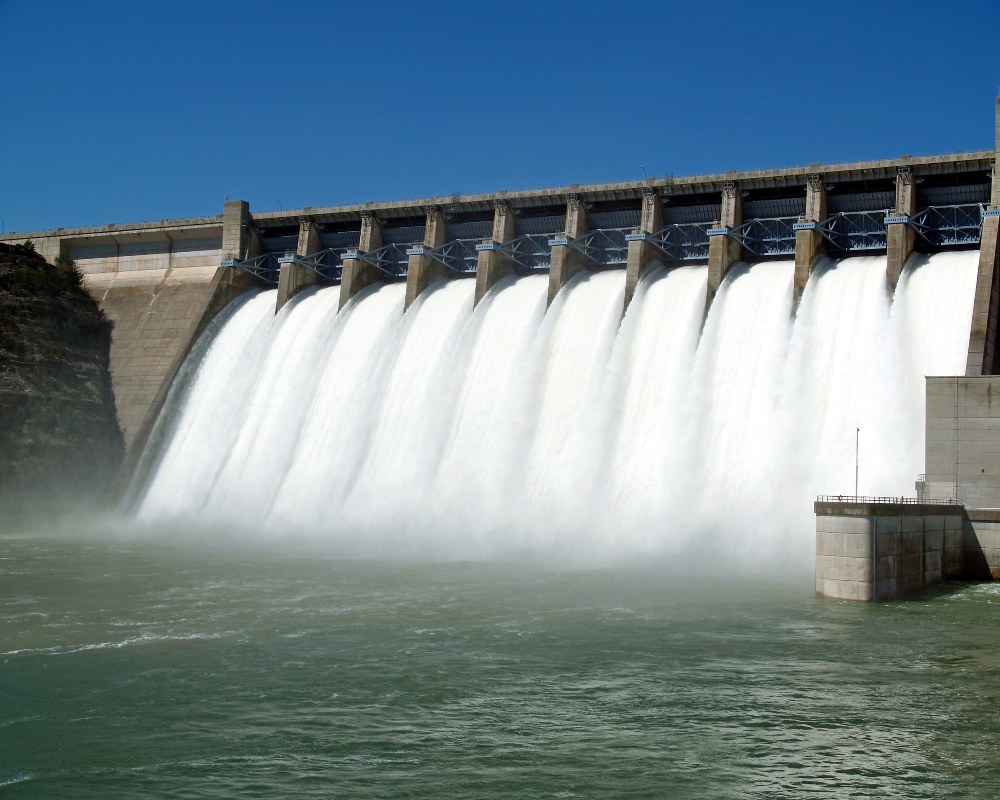 Water flowing from a dam