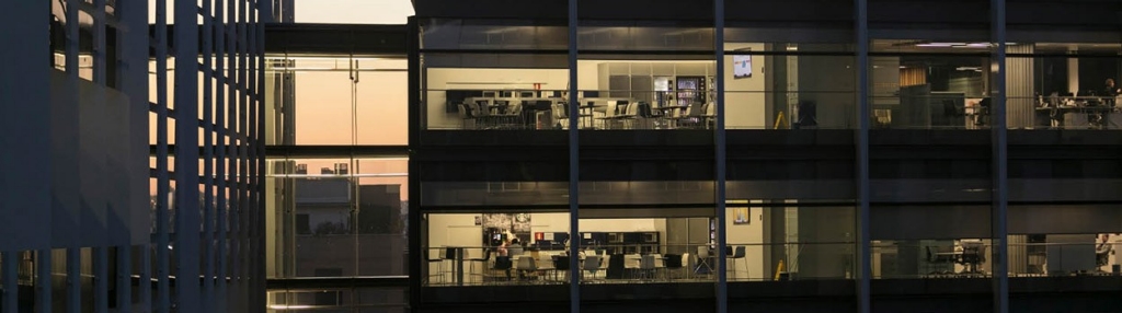 Repsol Campus façade at night