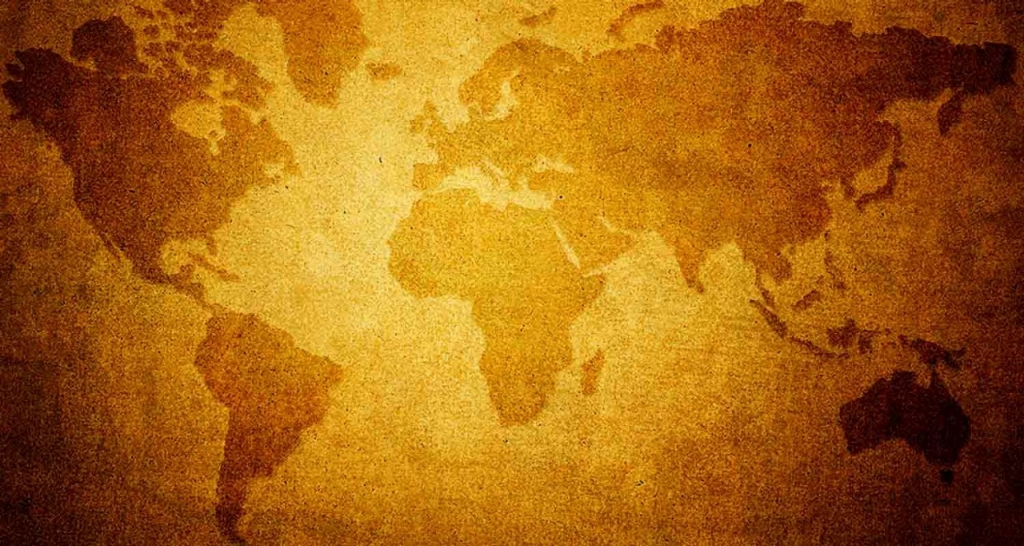 World map in brown.