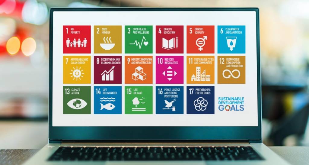 A laptop with the SDGs
